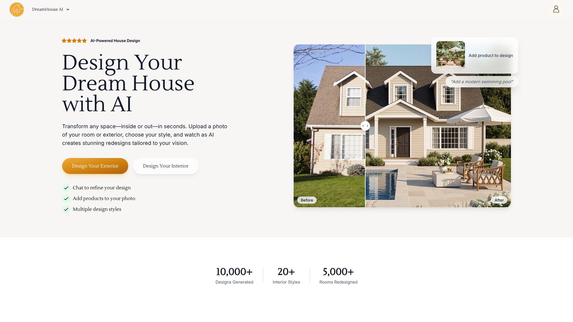 DreamHouse AI – 智能AI室内与建筑设计改造工具