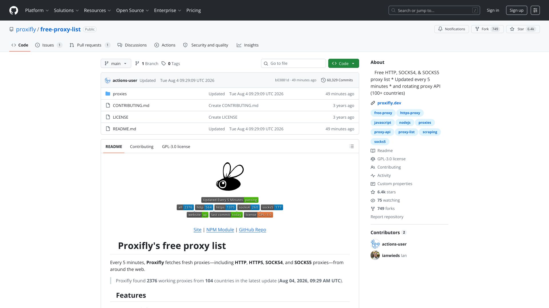 free-proxy-list – 免费HTTP与SOCKS代理列表