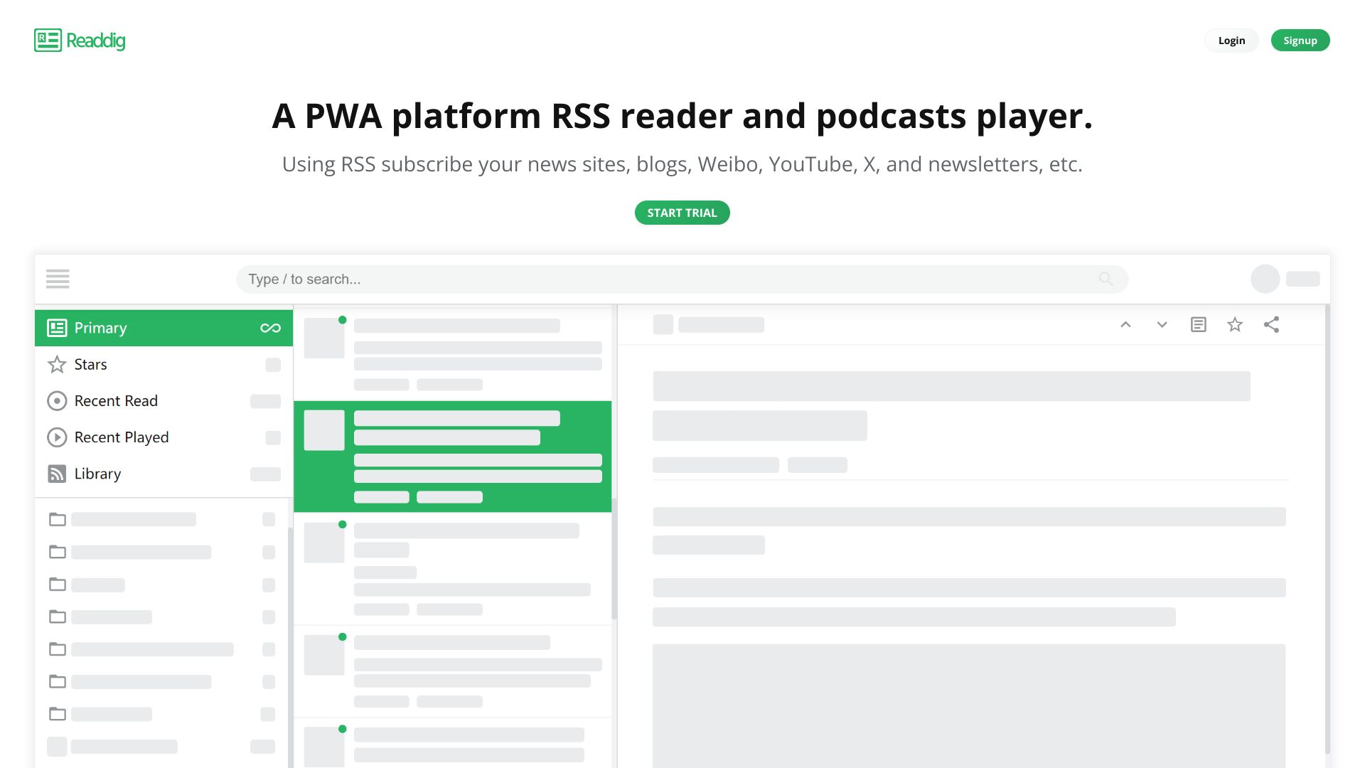 Readdig – PWA 在线 RSS 阅读器与播客播放器