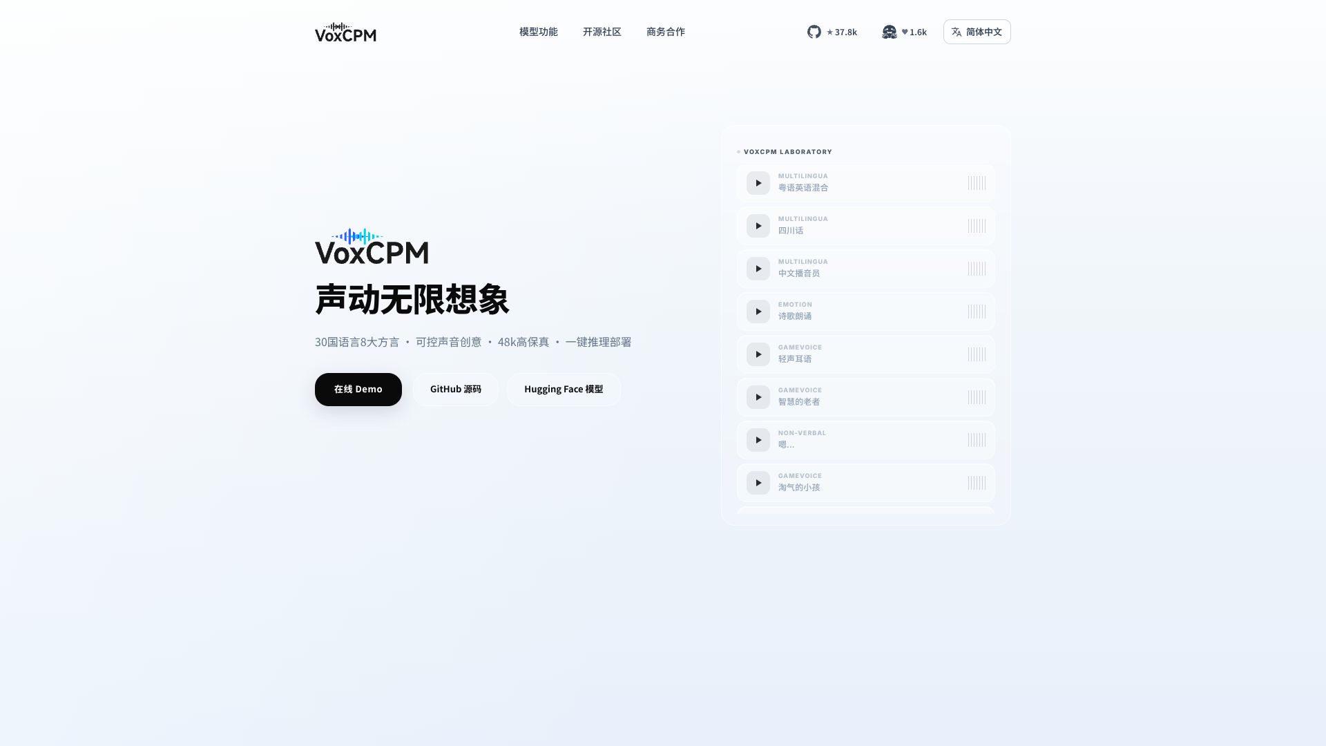VoxCPM – 新一代开源AI语音合成TTS模型
