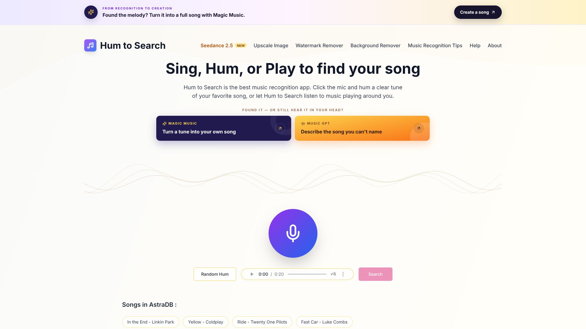 Hum to Search – 在线哼唱识曲与 AI 智能音乐识别工具
